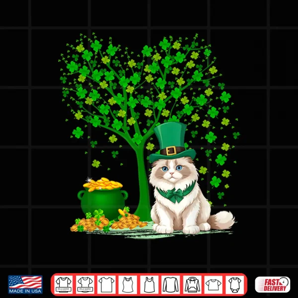 Design Shamrock Tree Leprechaun Hat Ragdoll Cat St Patricks Day Shirt