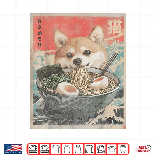 Design Shiba Inu Ramen Japanese Funny Kawaii Shiba Dog Anime Gifts Shirt