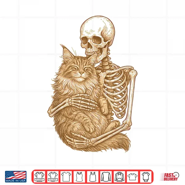 Design Skeleton Hugging Maine Coon Cat Professional Graphic Shirt