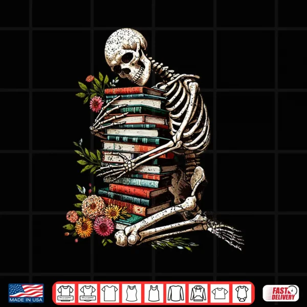 Design Skeleton Reading Book Halloween Bookworm Bibliophile Reader Shirt
