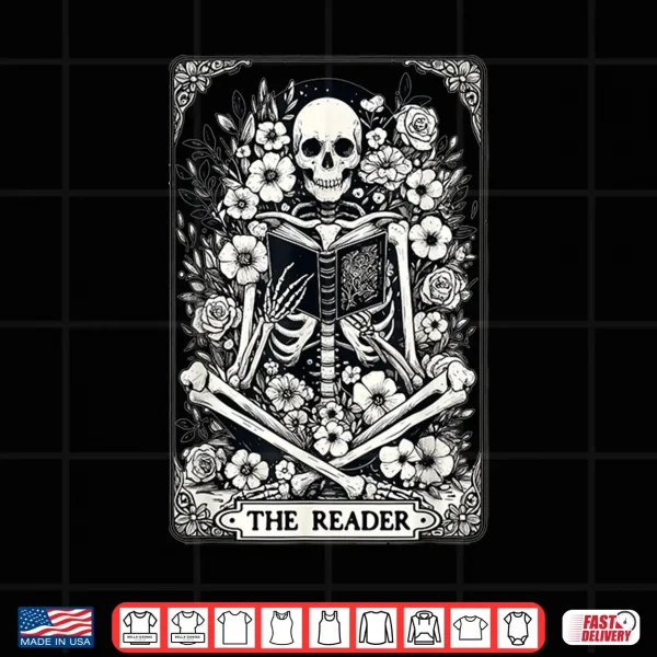 Design Skeleton Reading Book The Reader Tarot Card Funny Book Shirt
