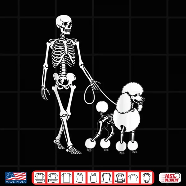 Design Skeleton Walking Poodle Dog Lovers Halloween Humor Shirt