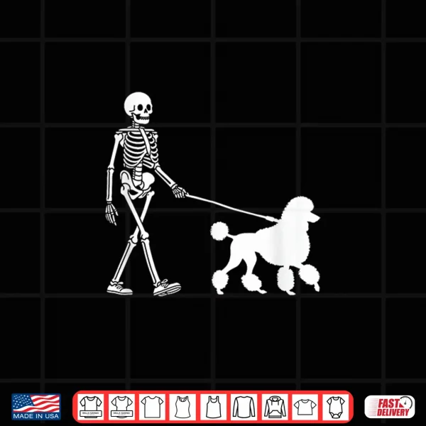 Design Skeleton Walking a Dog Poodle Halloween Outfit Shirt