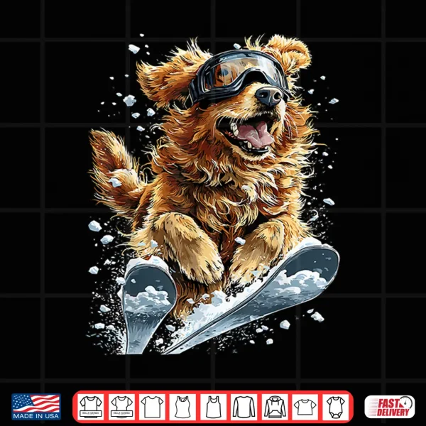 Design Skiing Golden Retriever In Snow Snowflakes Snowy Winter Dog Shirt