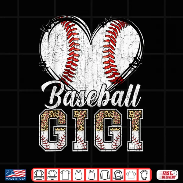 Design Softball Baseball Gigi Heart Leopard Print Mothers Day Shirt