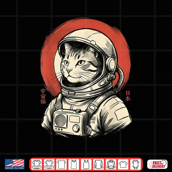 Design Space Cat Japanese Art Astronaut Kawaii Anime Space Cat Shirt