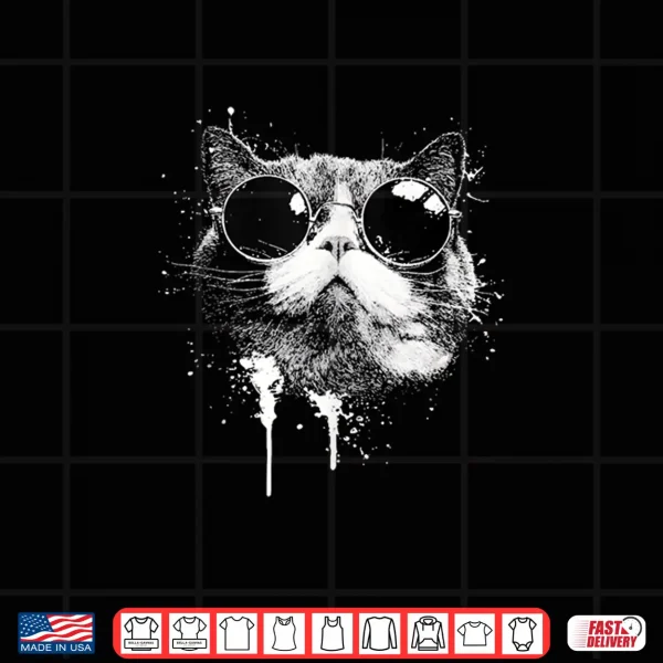 Design Splash Art Grunge Style British Shorthair Cat Wearing Shades Shirt