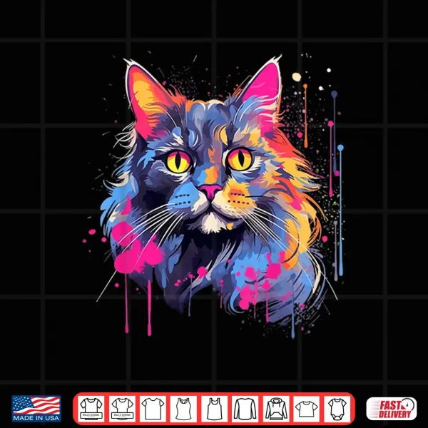 Design Splash Art Maine Coon Cat Face Colorful Shirt