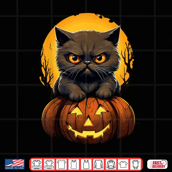 Design Spooky Funny Halloween Exotic Shorthair Cat Pumpkin Shirt