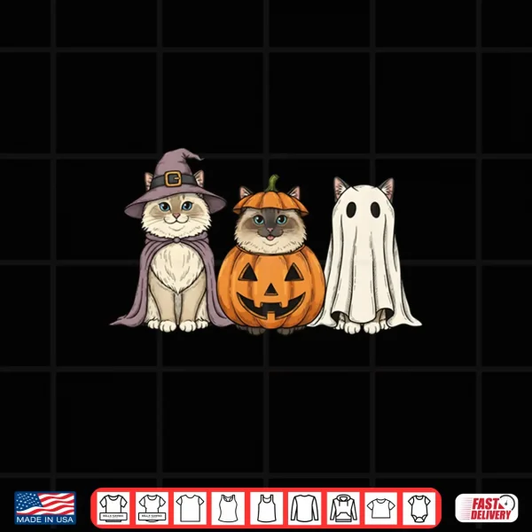 Design Spooky Ghost Ragdoll Cat Lover Pumpkin Halloween Shirt