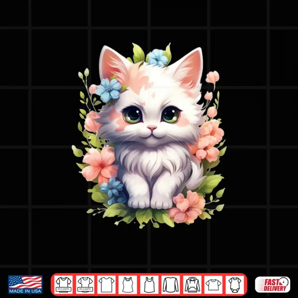 Design Spring Garden Kitten Flower Cat Girl Floral Blossom Blooms Shirt