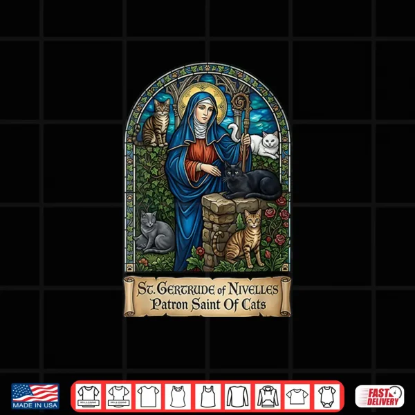 Design St Gertrude Of Nivelles Patron Saint Of Cats Lovers Gifts Shirt