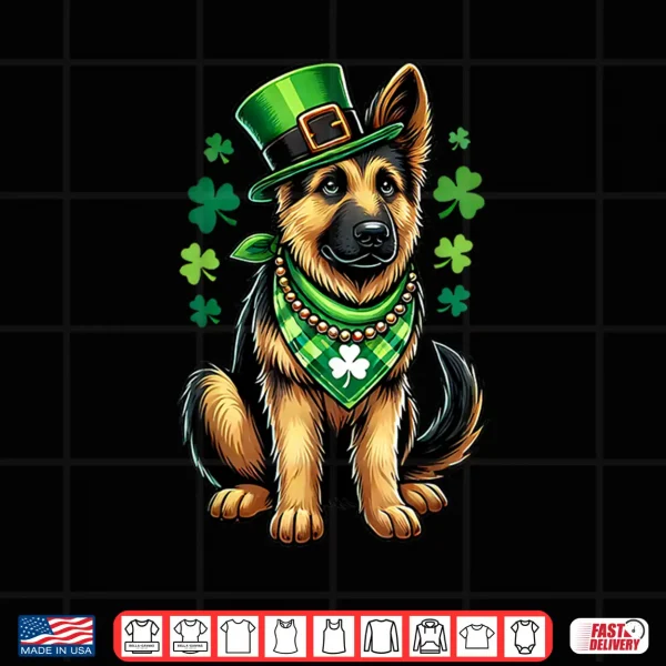 Design St Patrick Day Lucky Shamrock Leprechaun Dog German Shepherd Shirt