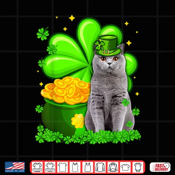 Design St Patricks Day British Shorthair Irish Shamrock Cat Lover Shirt