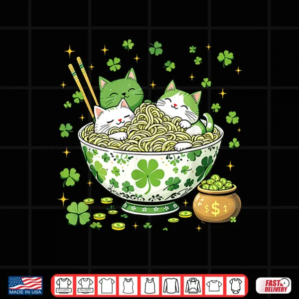 Design St Patricks Day Irish Ramen Cats Cute Anime Women Girls Shirt