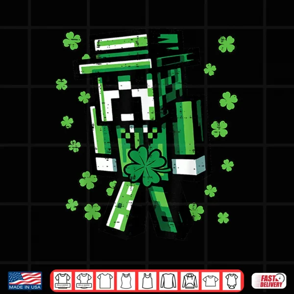Design St Patricks Day Pixel Gamer Saint Paddys Gaming Boys Kid Men Shirt
