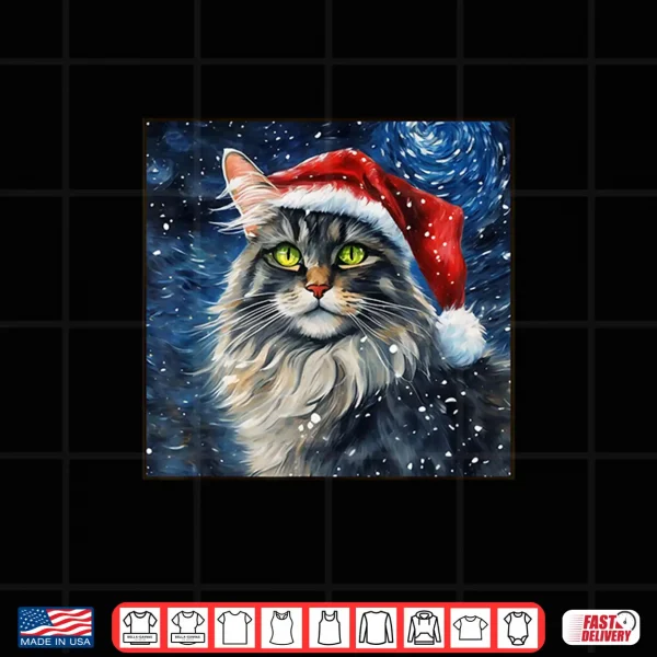 Design Starry Night Maine Coon Cute Cat Christmas Shirt