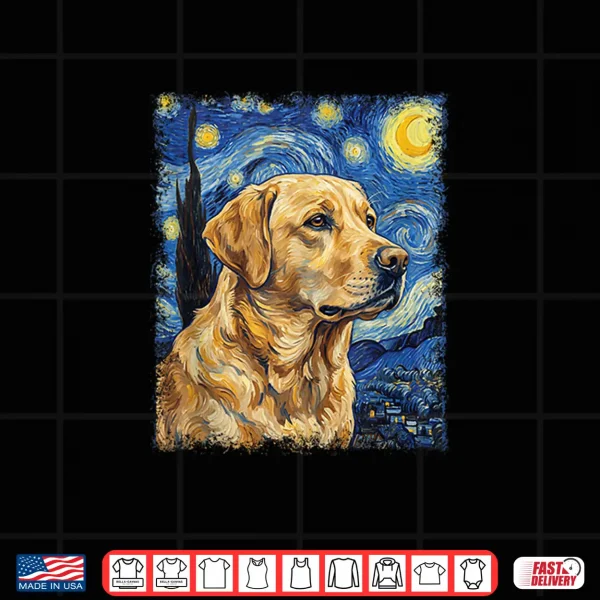 Design Starry Night Yellow Labrador Impressionist Art Van Gogh Shirt