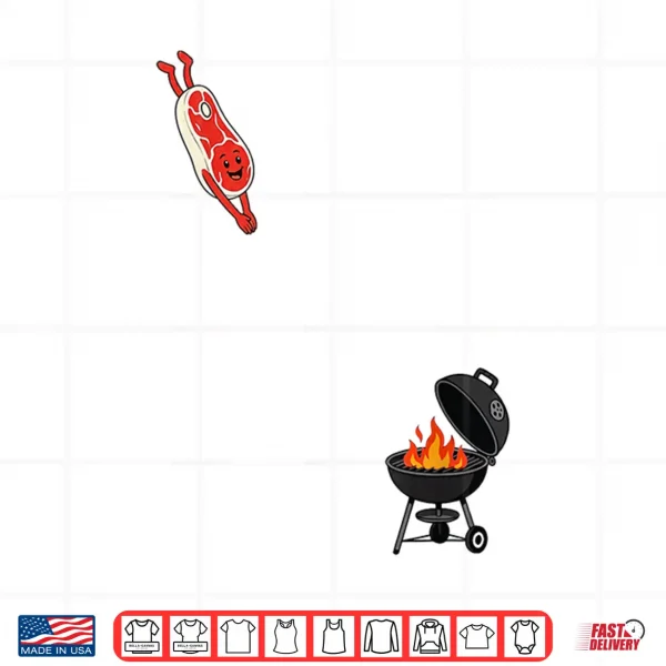 Design Steak Dive Funny Flying Steak BBQ Grilling Cartoon Humor Shirt