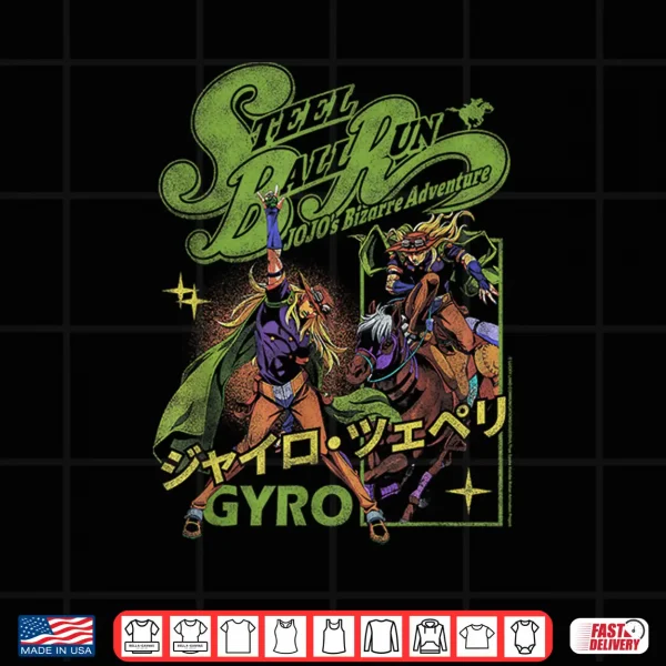 Design Steel Ball Run Gyro Distressed Kanji Collage Anime Shirt