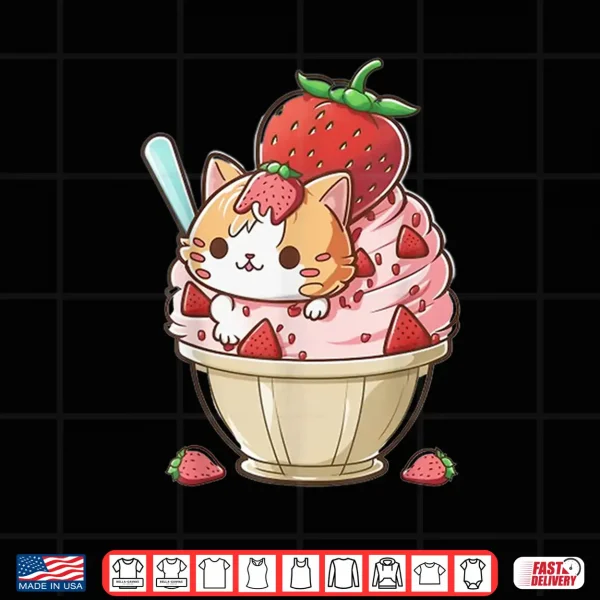 Design Strawberry Ice Cream Sundae Kitten Gelato Berry Cat Sorbet Men Women Kids Shirt