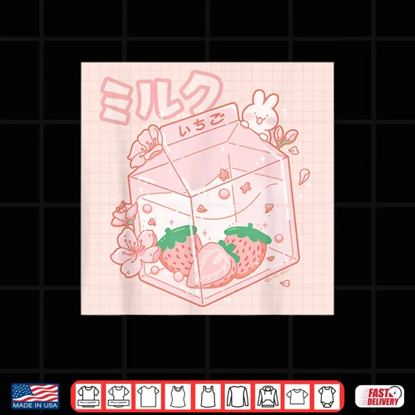 Design Strawberry Milk Bunny Japanese Kawaii Anime Aesthetic Pink Shirt
