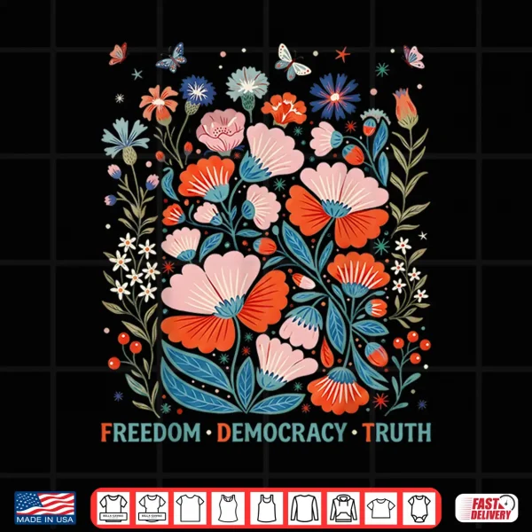 Design Subtle Freedom Democracy Truth Boho Floral 4th of July Women Shirt