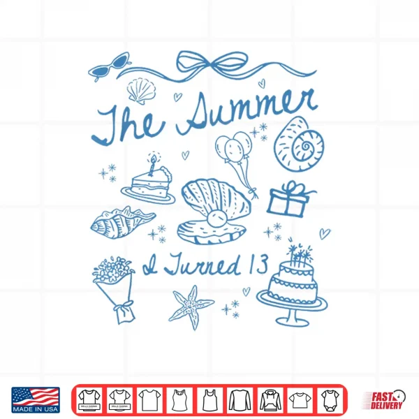 Design Summer I Turned 13 Cute Coastal Bow Seashell 13th Birthday Shirt