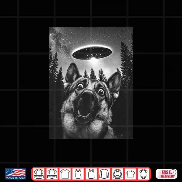 Design Surprised German Shepherd Selfie With Alien UFO Dog Shirt