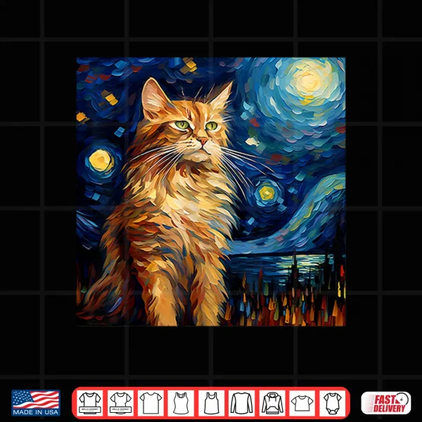 Design Surreal Starry Night Maine Coon Cat Shirt
