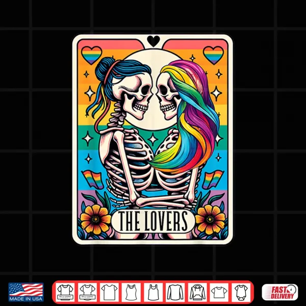 Tarot Card The Lovers Rainbow Kissing Lesbian Skeletons Shirt 4 Design Tarot Card The Lovers Rainbow Kissing Lesbian Skeletons Shirt