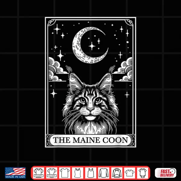 Design Tarot Card Vintage Crescent Moon MaineCoon Cat Mom Cat Lover Shirt