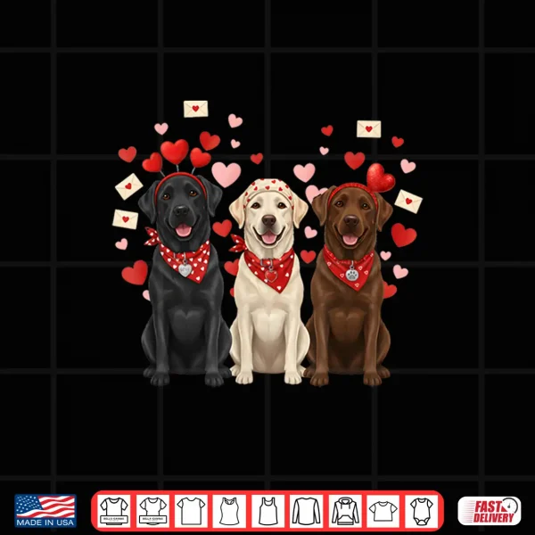 Design Three Labrador Retriever Valentines Dog Lover Heart Shirt