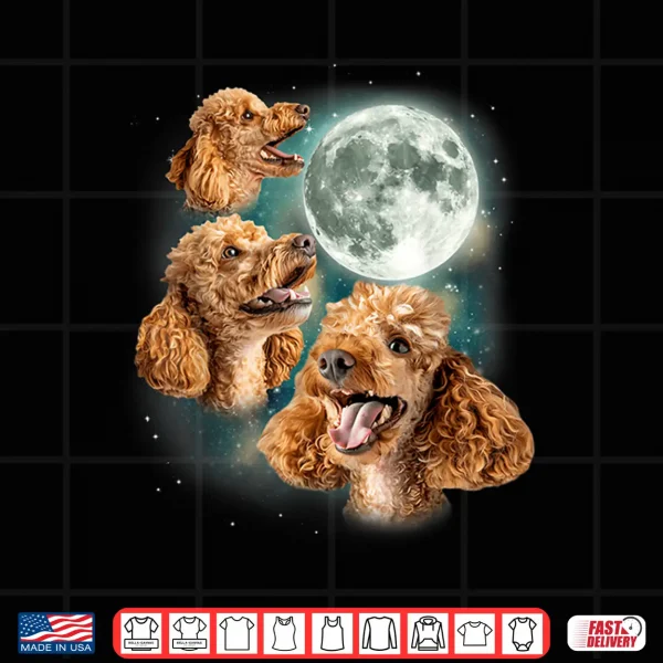 Design Three Poodle Moon 3 Curly Canines Howling Weird Funny Meme Shirt