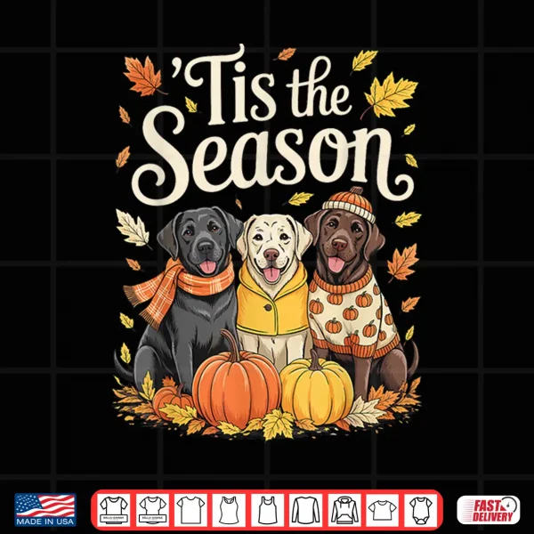 Design Tis The Season Labrador Retriever Fall Autumn Pumpkin Dog Shirt