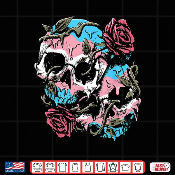 Design Transgender Pride Trans Flag Skull Roses Subtle LGBTQ Shirt
