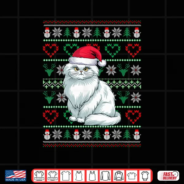 Design Ugly Christmas Persian Cat Wearing Santa Hat Xmas Pajama Shirt