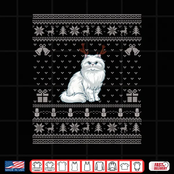 Design Ugly Xmas Sweater Style Persian Cat Reindeer Christmas Shirt