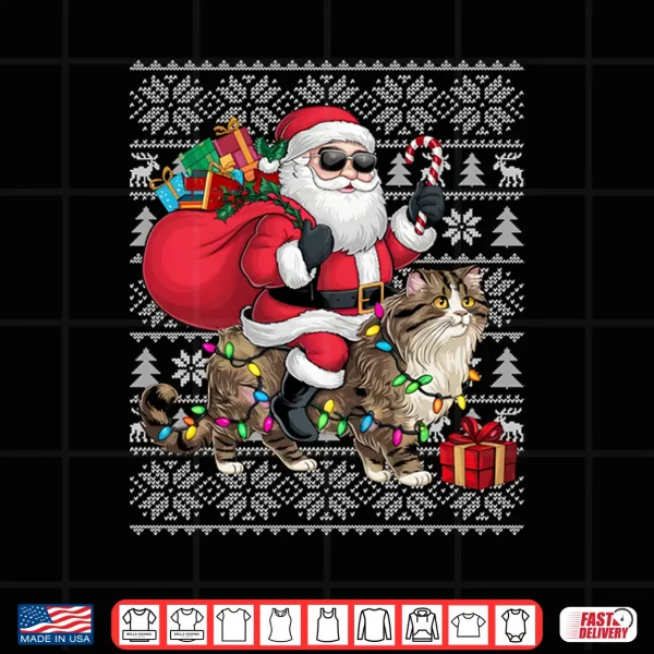Design Ugly Xmas Sweater Style Santa Riding Persian Cat Christmas Shirt