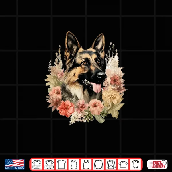 Design Unique German Shepherd Dog Pastel Flower Vintage Shirt