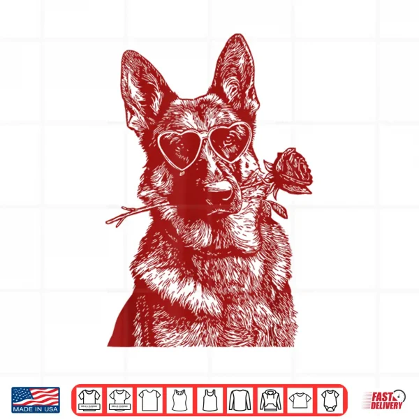 Design Valentine German Shepherd with Heart Sunglasses Romantic Dog Shirt