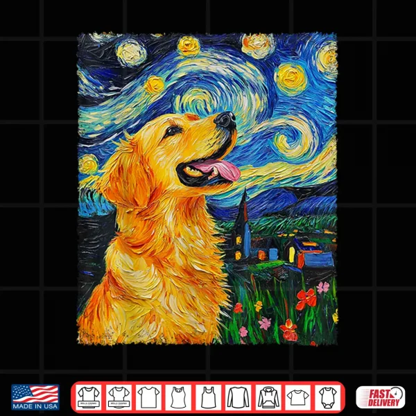 Design Van Gogh Starry Night Golden Retriever Shirt