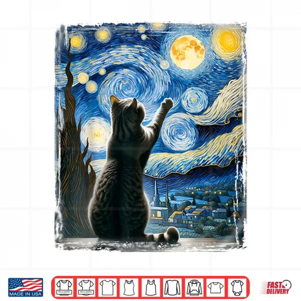 Design Van Gogh Starry Night Style Artistic British Shorthair Cat Shirt