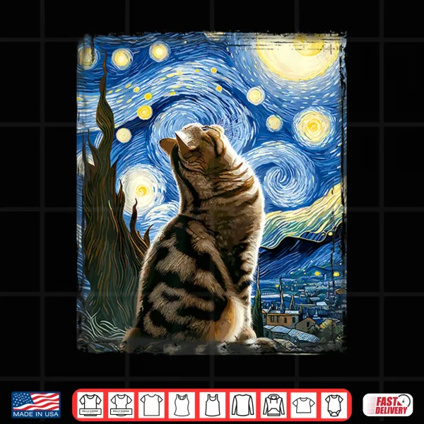 Design Van Gogh Starry Night Style Artistic Exotic Shorthair Cat Shirt