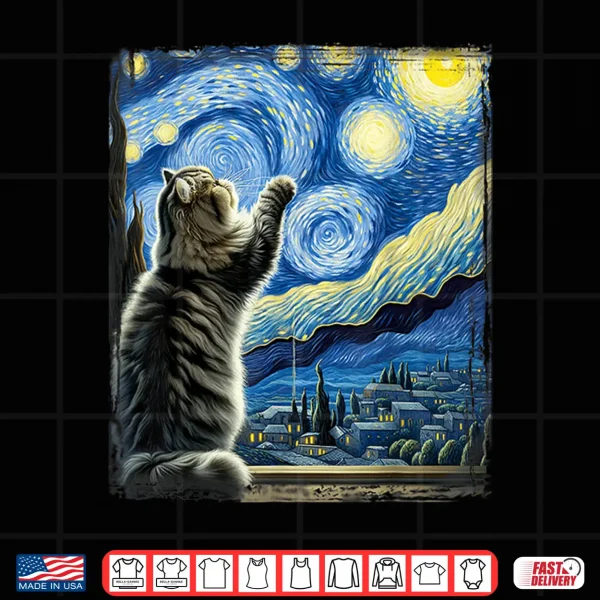 Design Van Gogh Starry Night Style Artistic Persian Cat Shirt