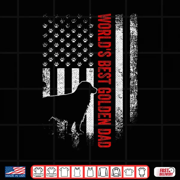 Design Vintage American Flag Worlds Best Golden Retriever Dad Gift Shirt