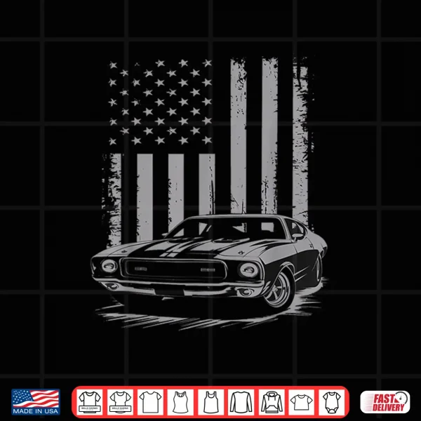 Design Vintage American USA Flag Muscle Car Enthusiast Fan Men Guy Shirt