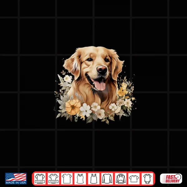 Design Vintage Golden Retriever Dog With Flowers Pastel Floral Shirt
