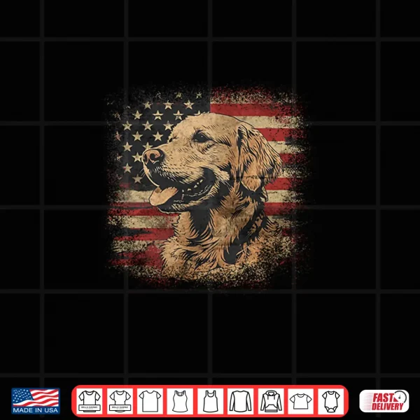 Design Vintage Golden Retriever Patriotic Distressed American Flag Shirt