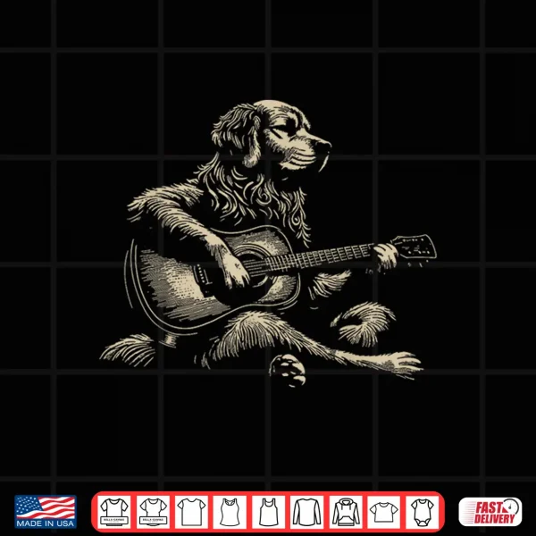 Design Vintage Golden Retriever Playing Acoustic Guitar Music Lover Shirt